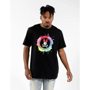 Psycho Bunny Mens Rowson Graphic Tee Pima Cotton Black Rainbow Distressed 6 LG